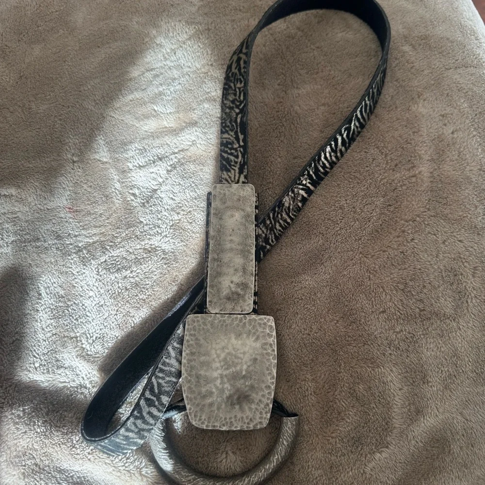 black and grey artisan zebra print belt